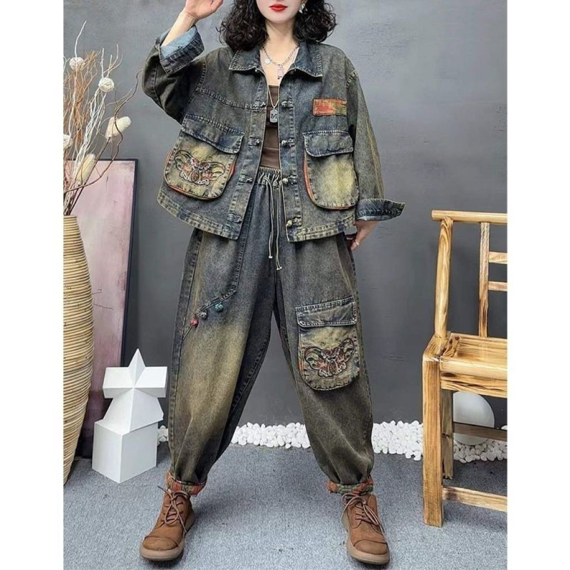 Vintage Fashion Jacket - Retro Fashion Embroidered Cowboy Sets for