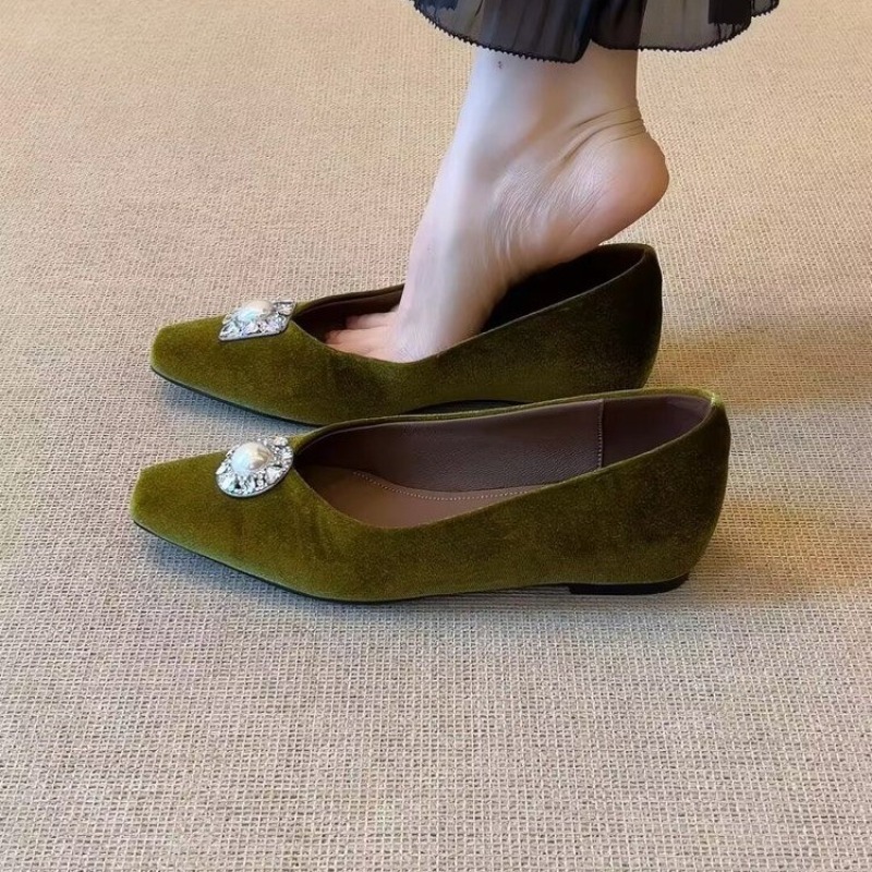 Vintage Fashion Heels - Women's Vintage Pearl Flat Shallow Mouth
