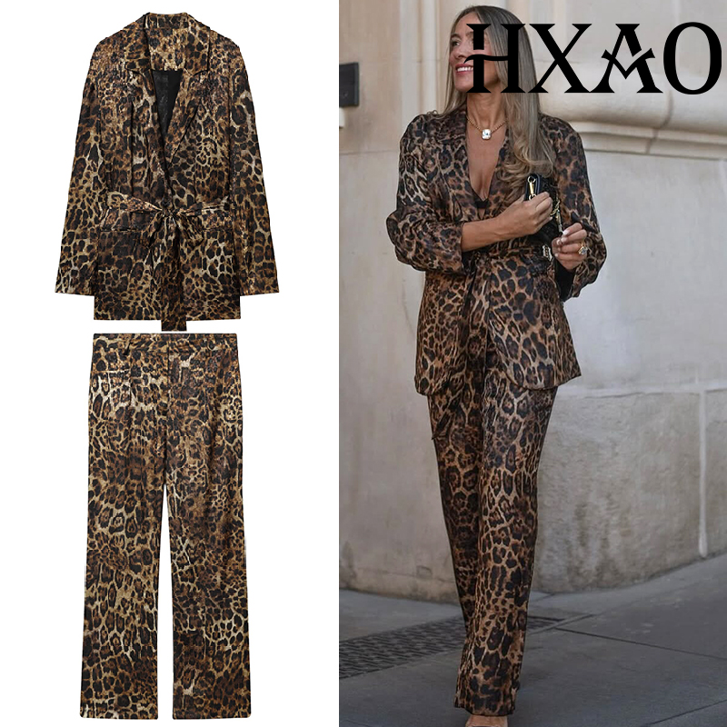 Vintage Fashion Jacket - HXAO Leopard Pants Sets 2 Piece