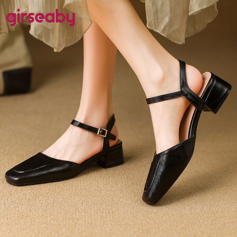 Vintage Fashion Heels - Girseaby 2025 Female Sandals Square Toe
