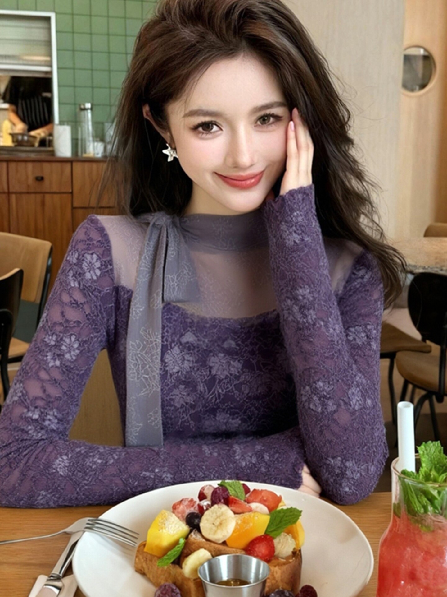 Women Purple GothicT-shirt Har - Turtleneck Knit 90S ulasan dan harga