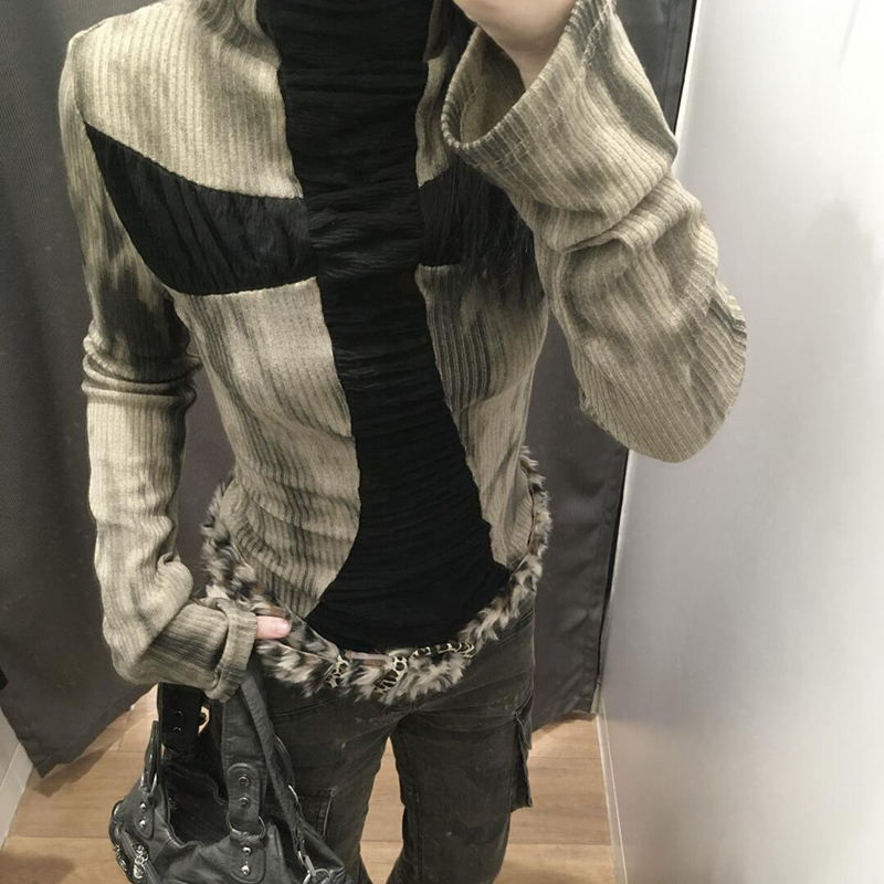 Goth Cross Subculture slim top - Turtleneck Knit 90S ulasan dan harga