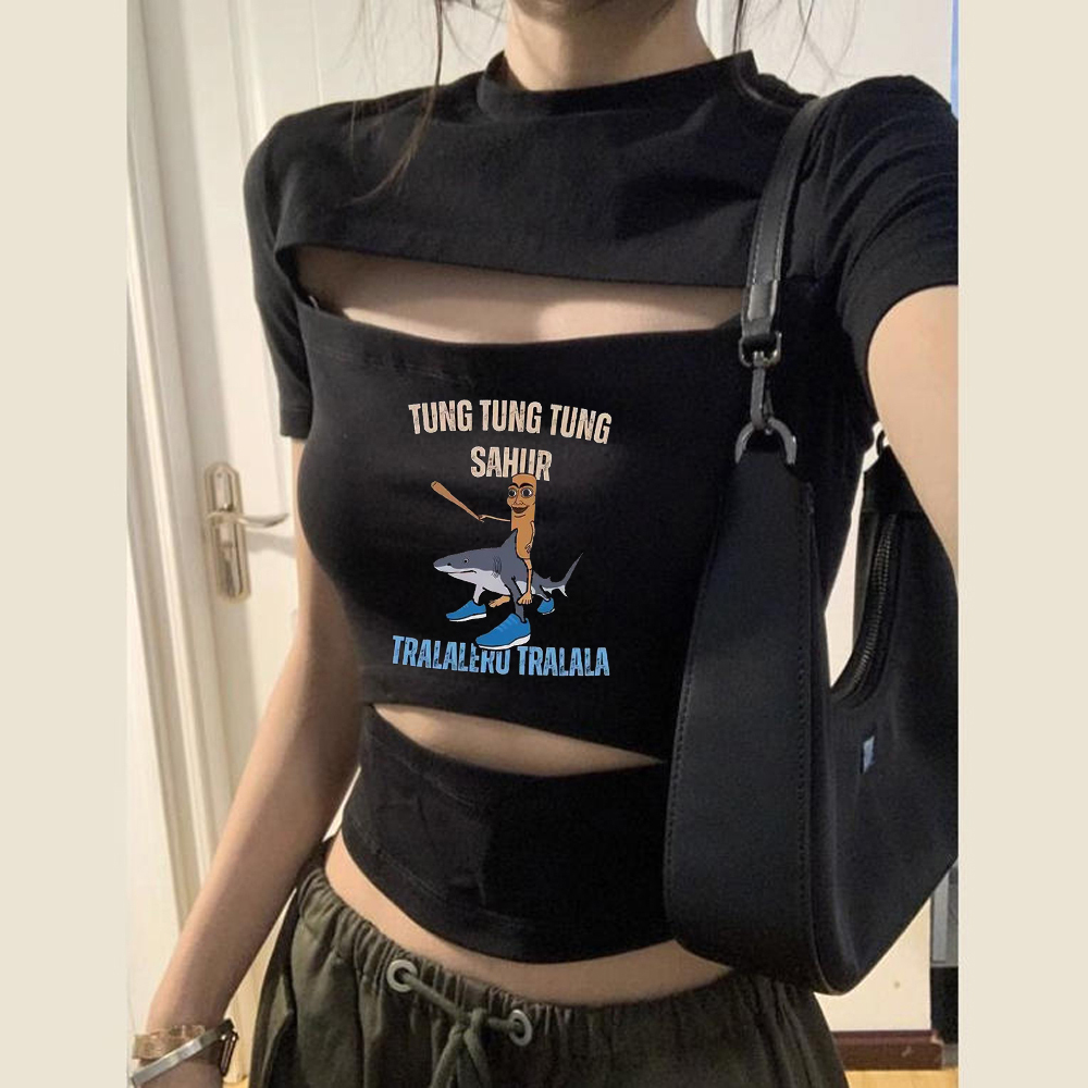 Tung Tung Sahur crop top women - Vintage Fashion For Sale ulasan dan harga
