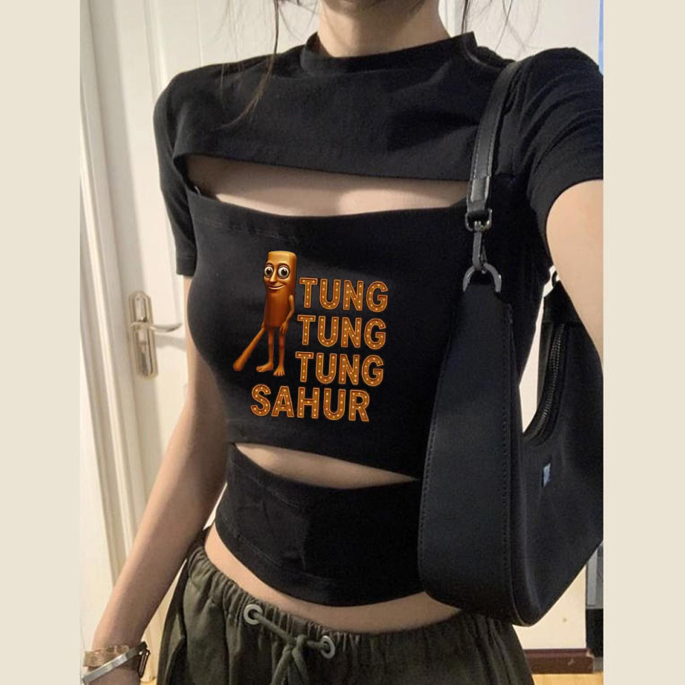 Tung Tung Sahur crop top women - Vintage Fashion For Sale ulasan dan harga