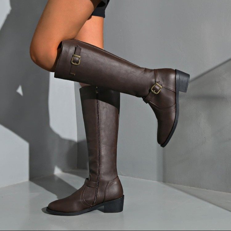 Women Knee High Boots Platform - Vintage Fashion Heels ulasan dan harga