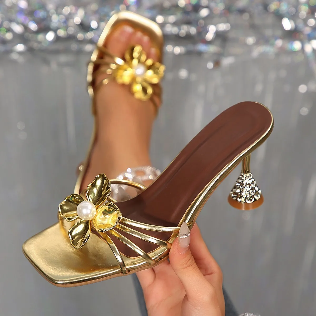 Vintage Metal Flower Crystal C - Vintage Fashion Heels ulasan dan harga