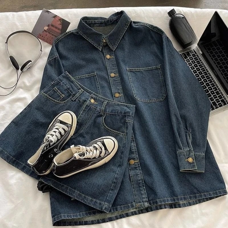 Y2K Denim Skirt Set: Vintage J - Vintage Fashion Jacket ulasan dan harga
