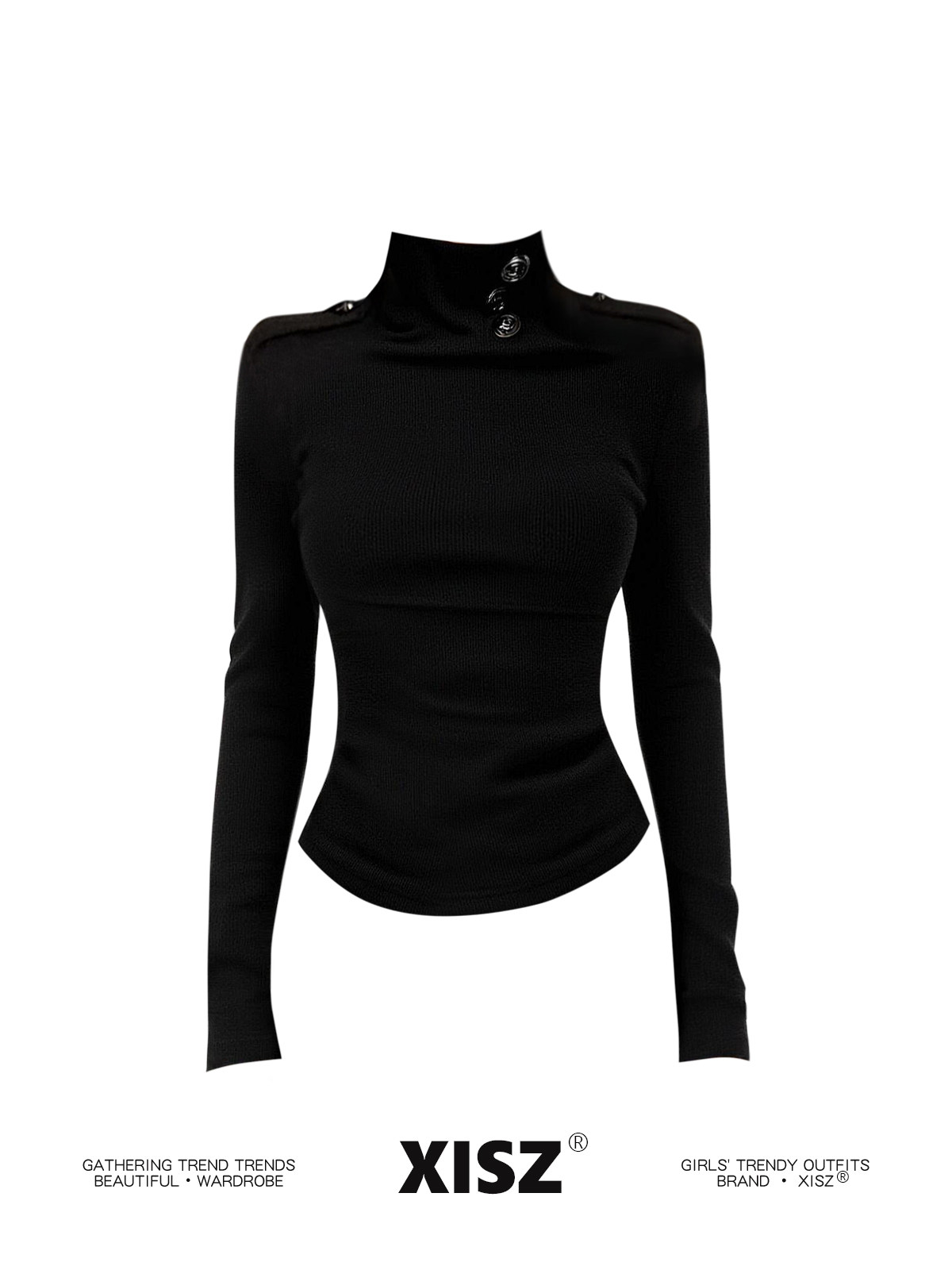 Women Black GothicT-shirt Hara - Turtleneck Knit 90S ulasan dan harga
