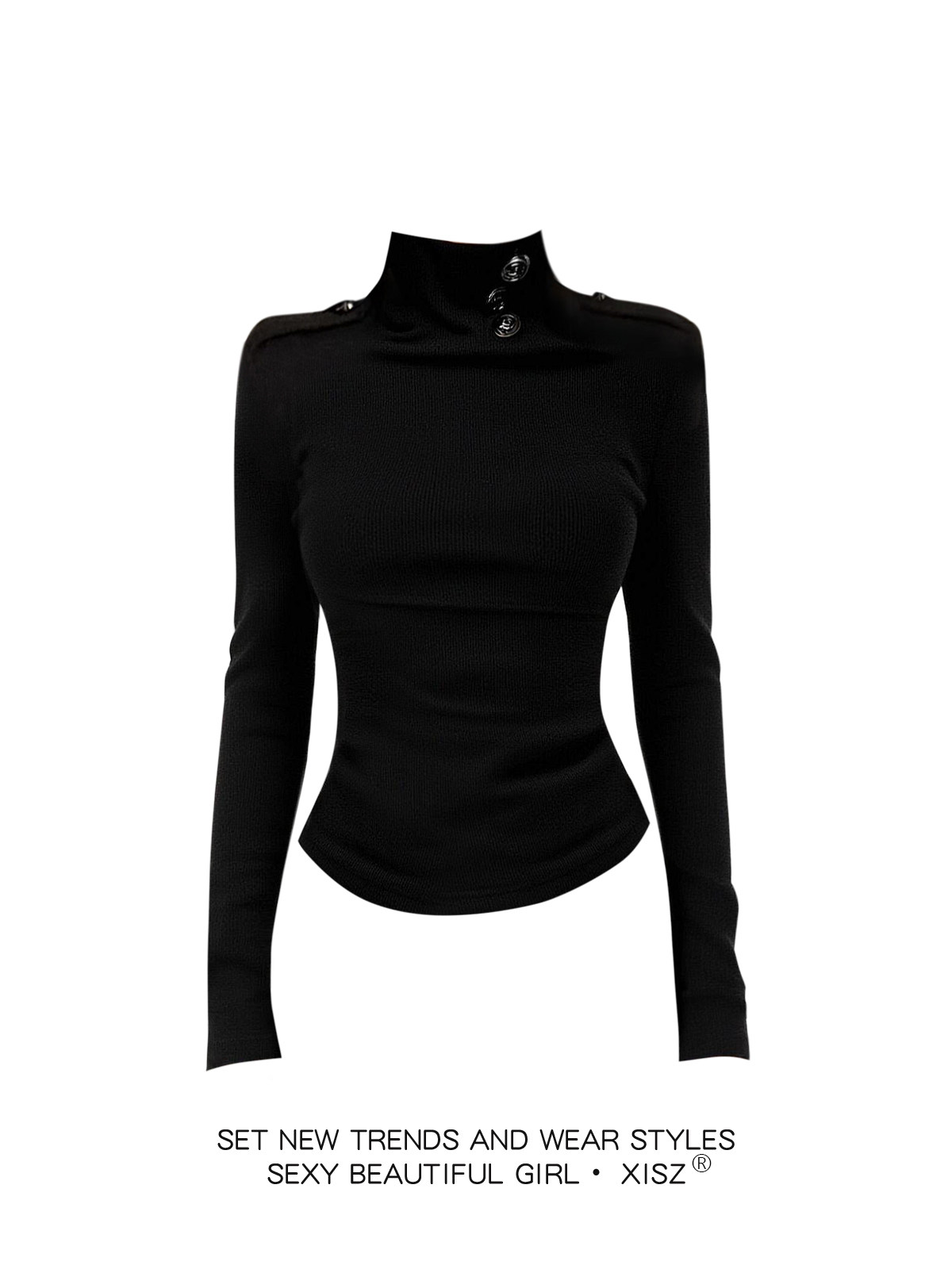 Women Black GothicT-shirt Hara - Turtleneck Knit 90S ulasan dan harga