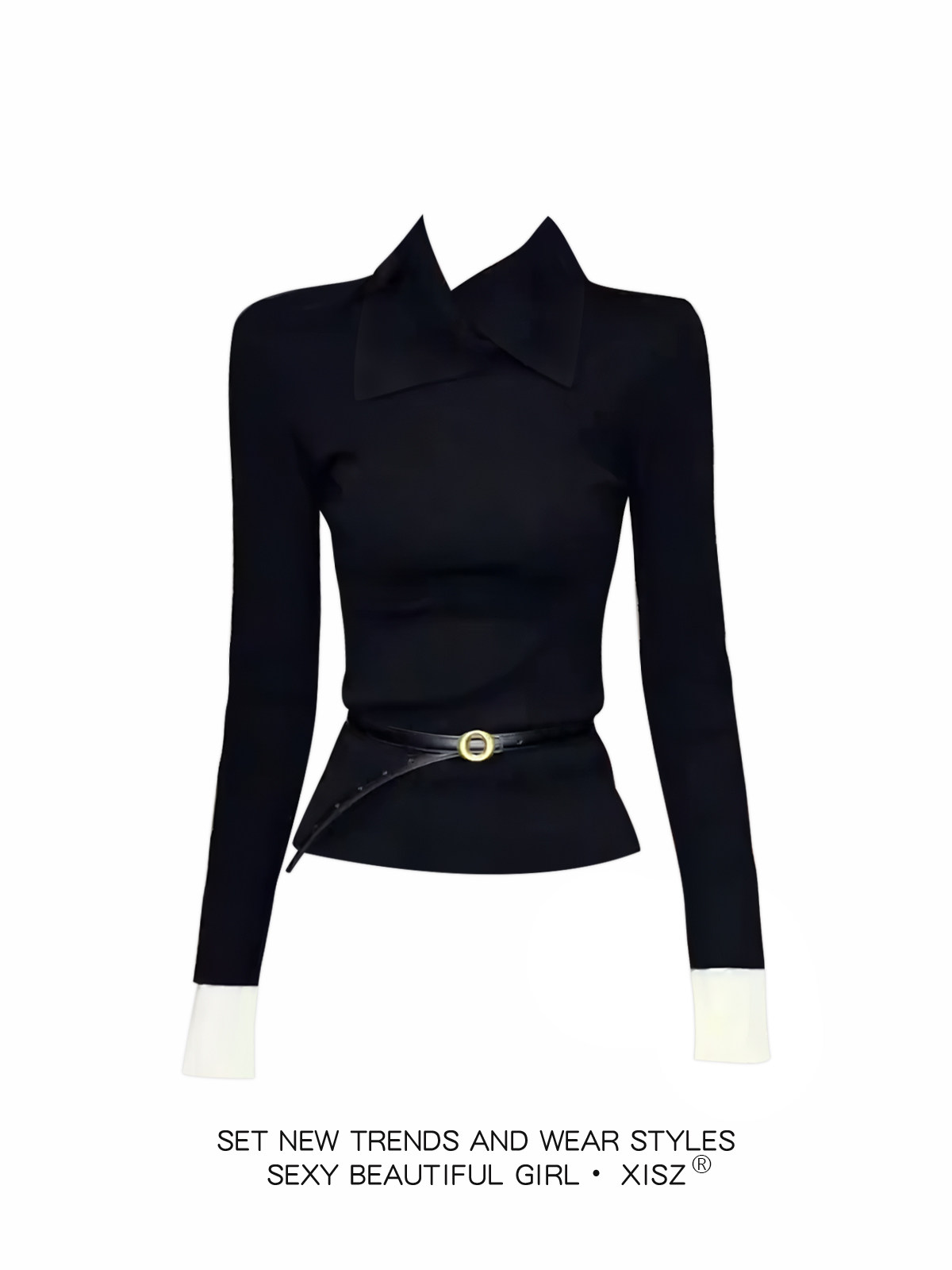 Women Black GothicT-shirt Hara - Turtleneck Knit 90S ulasan dan harga
